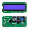 Afficheur LCD 16x2 bleu avec module I2C PCF8574, vue avant et arrière, sur fond blanc