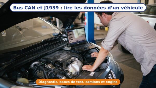 Mécanicien qui lit les données d'une voiture avec un ordinateur portable branché au diagnostic, capot ouvert